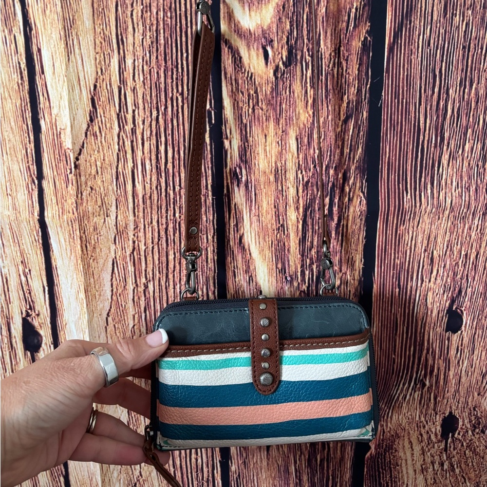 The Sak Multicolor Leather Striped Crossbody Wallet or Wristlet